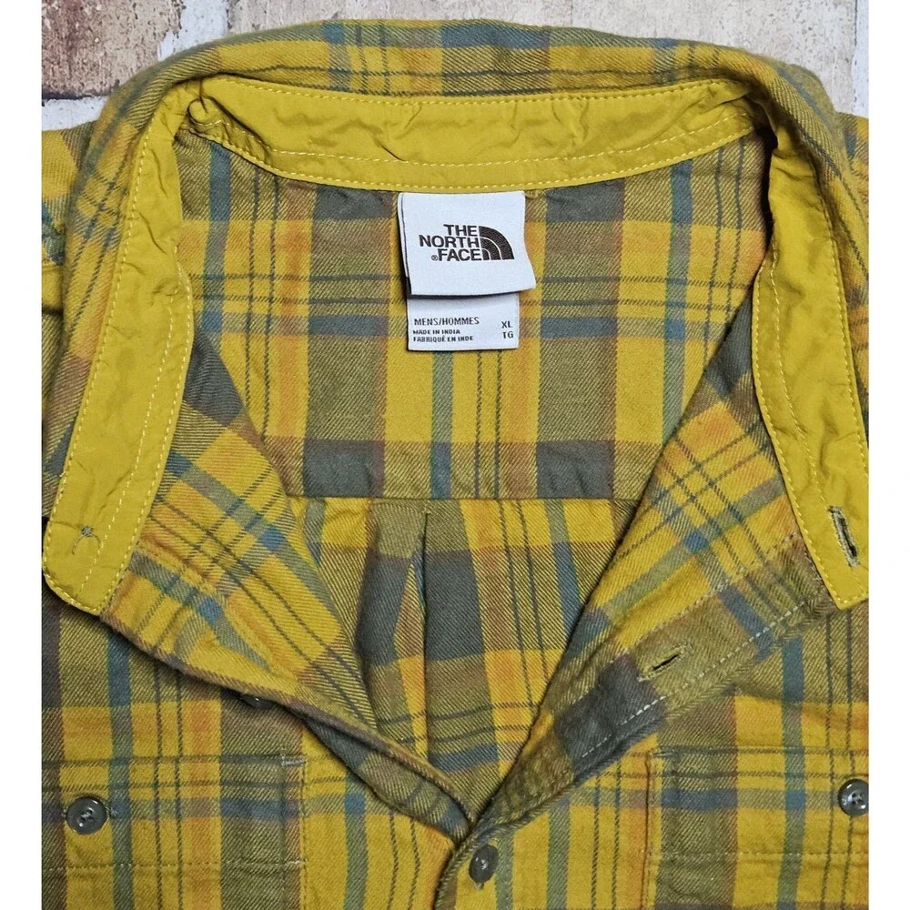 The North Face Men’s XL Yellow Plaid Long Sleeve Button Up 100% Cotton Shirt